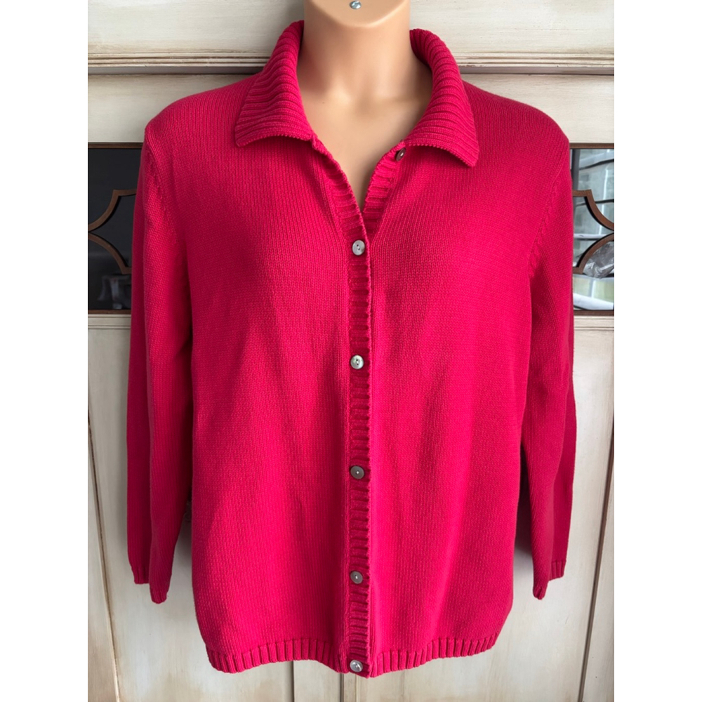 VGUC Lands End 100% Cotton Red Button Down Cardigan | Sz 18-20